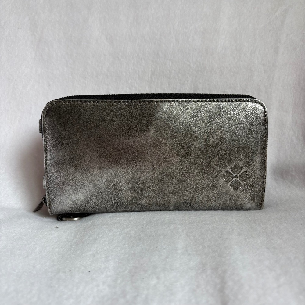 Patricia Nash Metallic Pewter Leather Crossbody Wallet Phone Bag